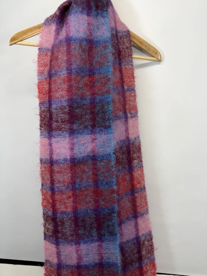 Bufanda Mohair Ancha Archie Marrón Cuadros Rosa Rojo Púrpura 92 pulgadas Difusa De Colección Foto 4 de 4