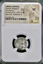 Ancient Greek Parthian Kingdom Silver 10AD-38AD NGC Graded Drachm Artabanus IV