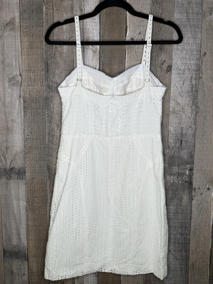 Vestido para mujer Rebecca Minkoff blanco con ojales cuello corazón correa de espagueti talla 4 Foto 3 de 4