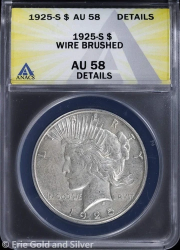 1925-S $1 Peace Silver Dollar ANACS AU 58 Details