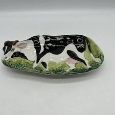 Grazing Dairy Cow Ceramic Dish Made In Italy #7052  9.5” Long