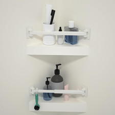 White RV Shower Corner Storage Bar, Adjustable Length Angle Stand for RV