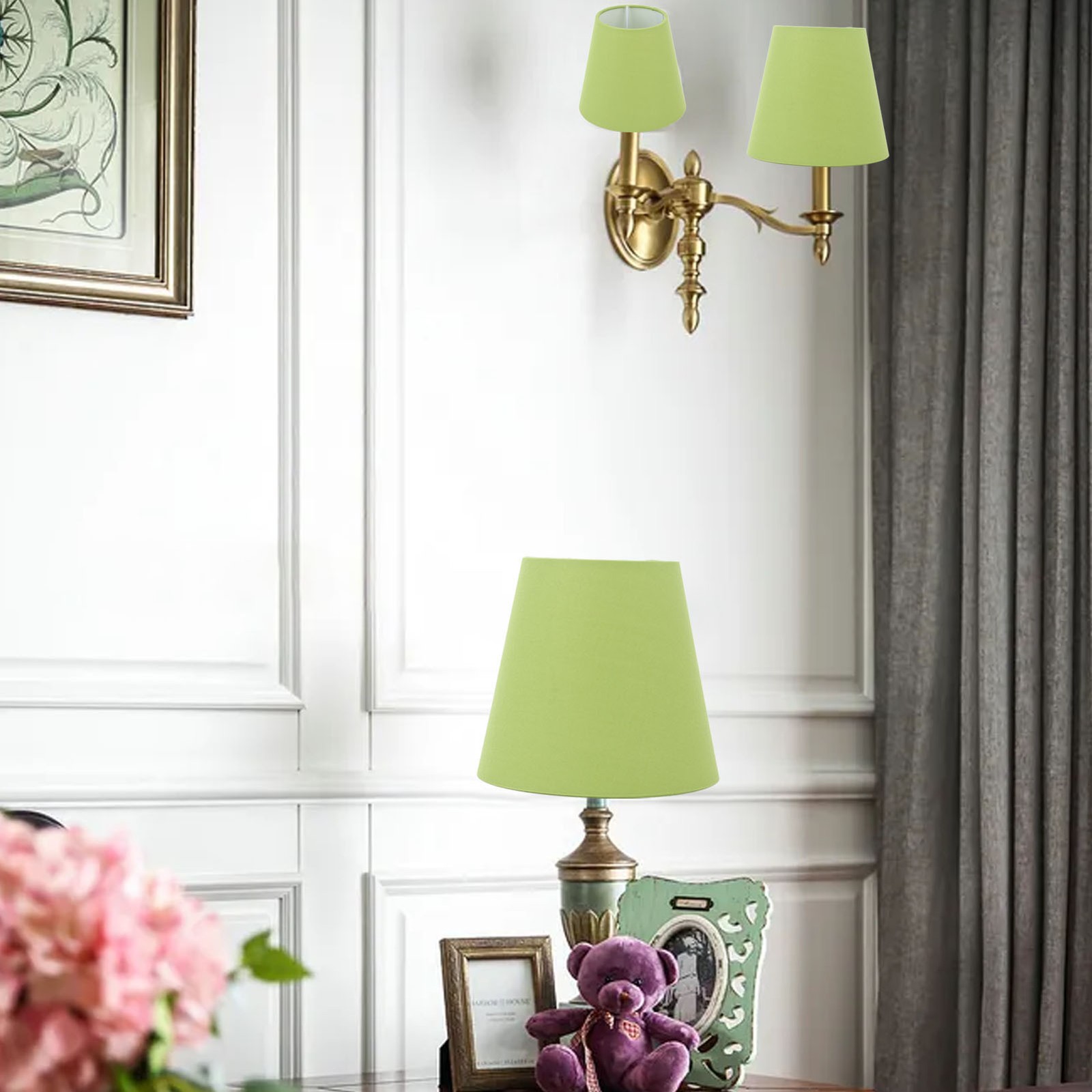 3pcs Modern Fabric Lampshade Bean Green.