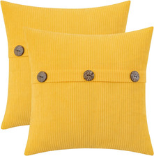 Yellow Chenille Throw Pillow Covers 16X16 Inch with Triple Buttons, Soft Farmhou