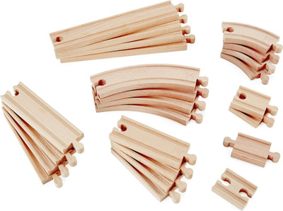 24 Pcs Wooden Railway Super Expansion Rail Pack| Compatible with Other Wooden Tr