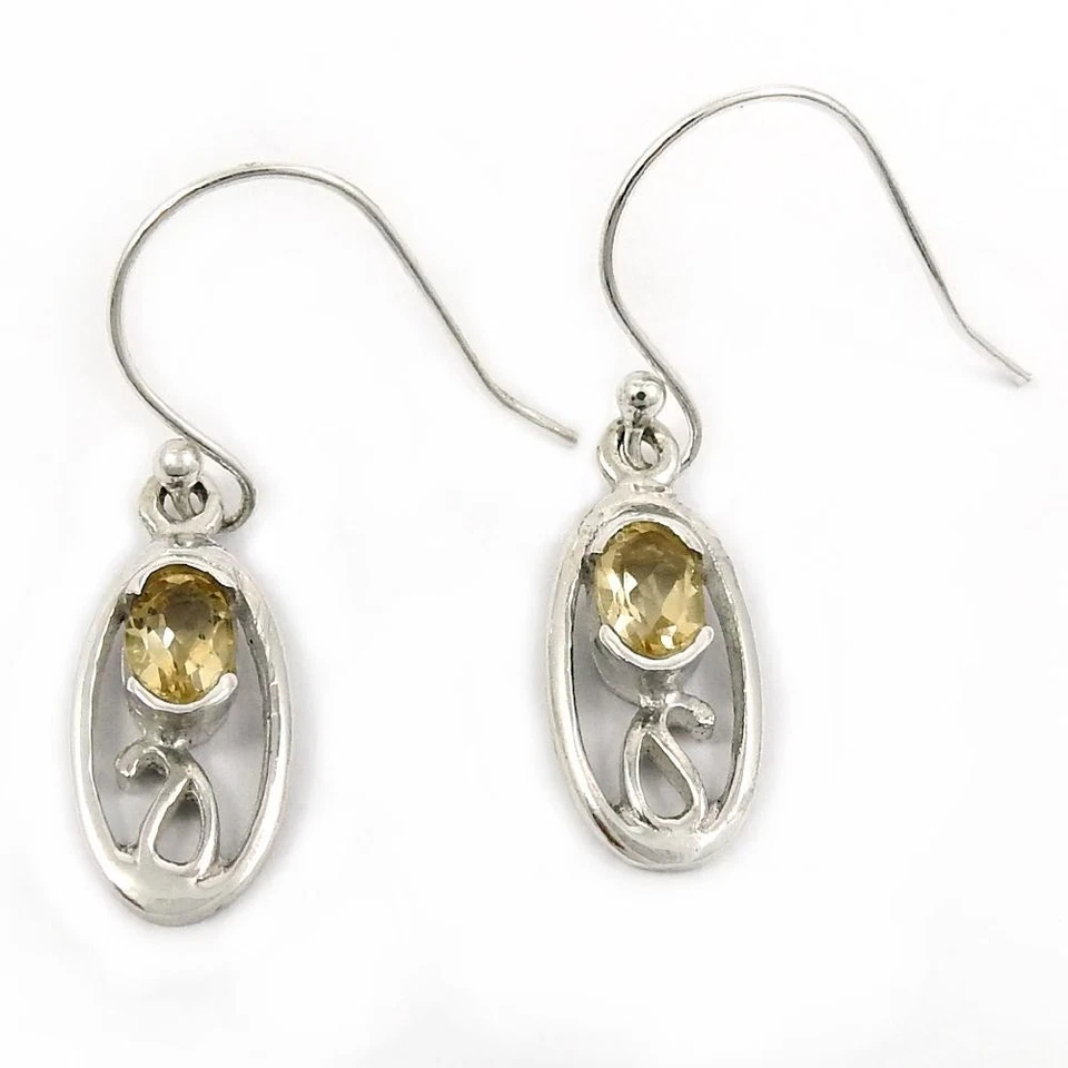 Natürlich Citrin Edelstein Echt 925 Sterlingsilber Lange Ohrringe Christmas Gift - Bild 4 von 4