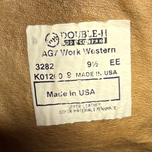 Double-H HH 12” AG7 Western Work Boots Brown U-Toe 3282 Men’s 9.5 EE Made In USA - Imagen 5 de 8