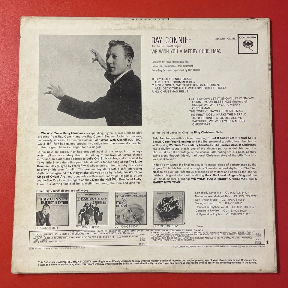 Ray Conniff We Wish You A Merry Christmas LP Columbia 2 Eye Mono Original VG Foto 4 de 4