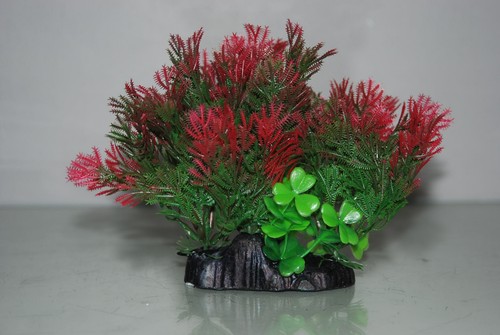 Acuario Rojo y Verde Tupido Planta Flora Con Base con Peso 10 x 5 x 13.5 CM - Imagen 6 de 6