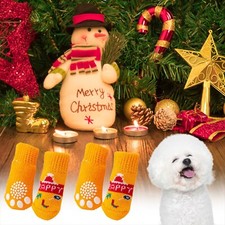 4pcs Christmas Small Dog Socks Anti-Slip Indoor Paw Protecter for Hardwood Floor