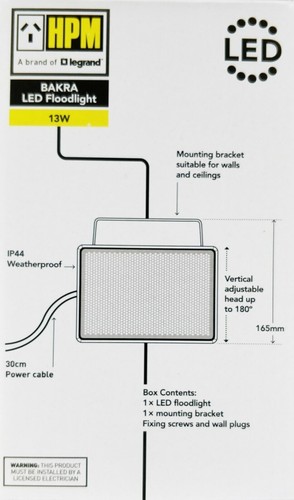 HPM 13W LED Outdoor Security Floodlight Wide Beam Cool White 4000K - 1100Lm - Picture 5 of 6