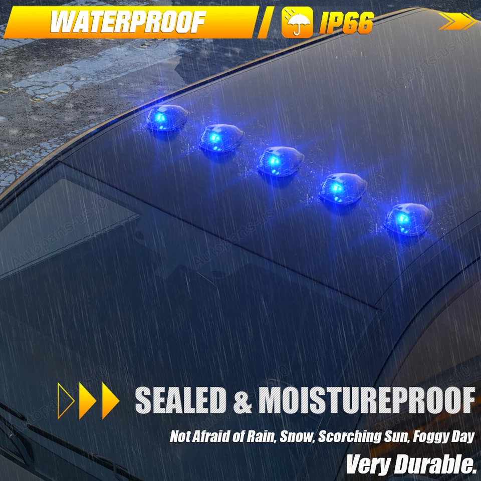 Комплект из 5 синих светодиодных габаритных огней для кабины 99–16 Ford F250 F350 F450 Super Duty - Изображение 4 из 4