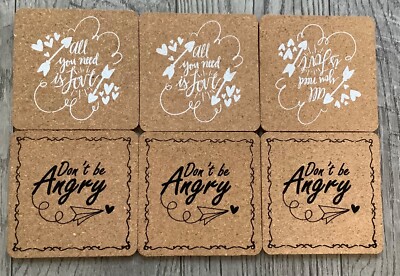 Set of 6 Cork Coasters Absorbent  Drink Coffee Tea Cup Mat Pad Decor 11*11cm