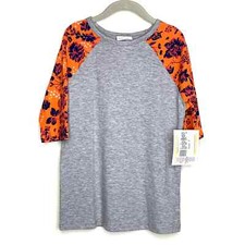 LuLaRoe Kids Unisex Size 6 Orange/Blue Floral Raglan T-Shirt NWT