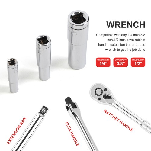 Extra Long Socket Bits and Deep Socket Set 1/4 ,3/8 ,1/2IN Drive TP E-Torx - Picture 4 of 10