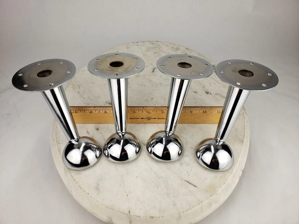 4x 4-1/2" Alto Cromo MCM Moderno Retro Contemporáneo Cuerno Muebles Pierna Níquel Foto 2 de 4