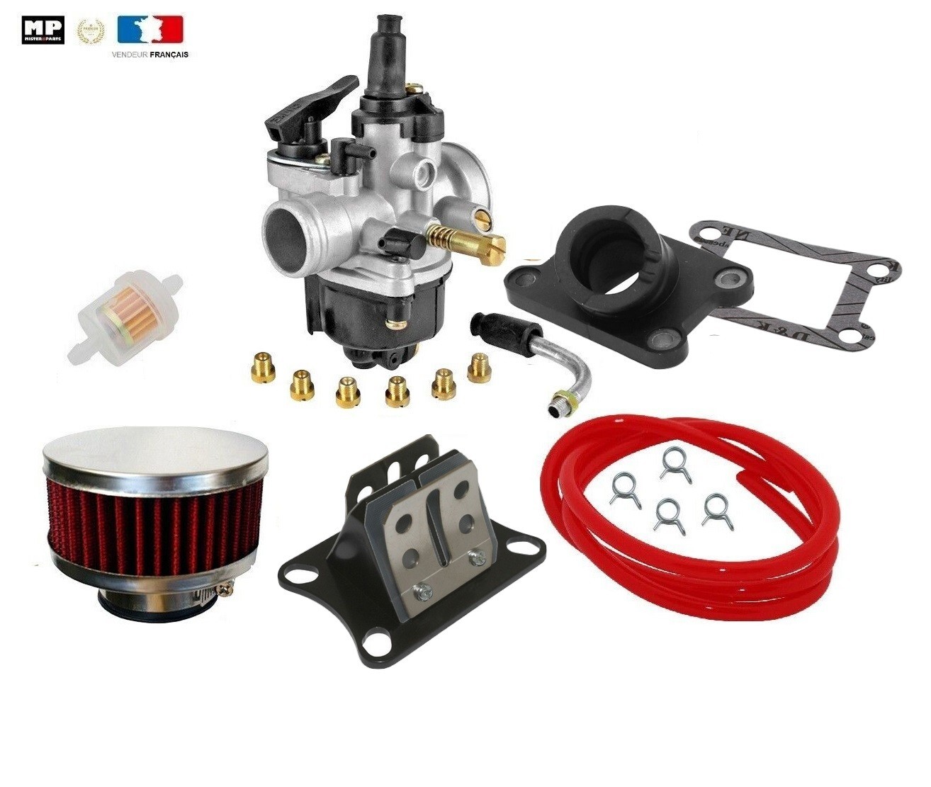 Pack carburation racing AM6 et Peugeot XP6 pour optimiser le moteur Minarelli 50