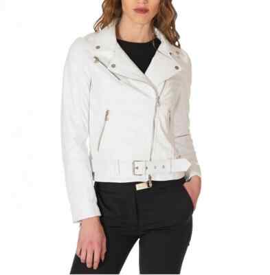 White New Women Casual Jacket Leather Stylish Lambskin Handmade Motorcycle Soft