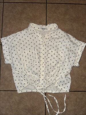 Madewell Plus Button-Up Drawstring Shirt Blooming Ikat Floral Cream (Size M)