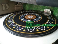 18" black Marble Table Top Coffee Dining Inlay Lapis Mosaic Handmade antique h9