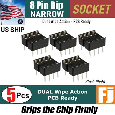 5 Pcs 8 Pin DIP IC Socket Adaptor Solder Type PCB-Mount | Dual Wipe | US Ship