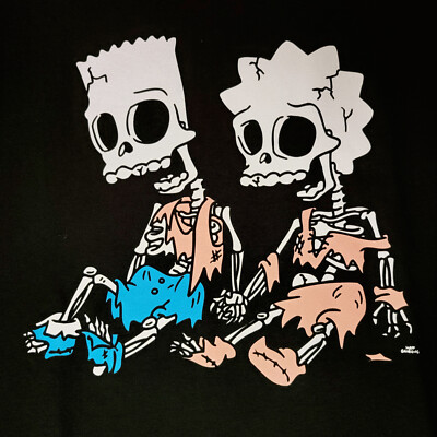 BART LISA SIMPSONS SKELETONS T SHIRT MENS LARGE L BLACK