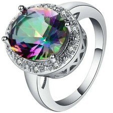 925 Sterling Silver Rainbow Mystical Fire Topaz Wedding Engagement Ring Size 7