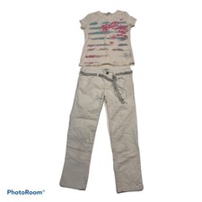 DKNY Kids Girls Set Crop Pants Belt and Shirt Size 8 Ivory Lot of 2