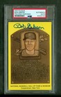 Bob Gibson Autographed Yellow Hall of Fame Plaque Postcard PSA/DNA