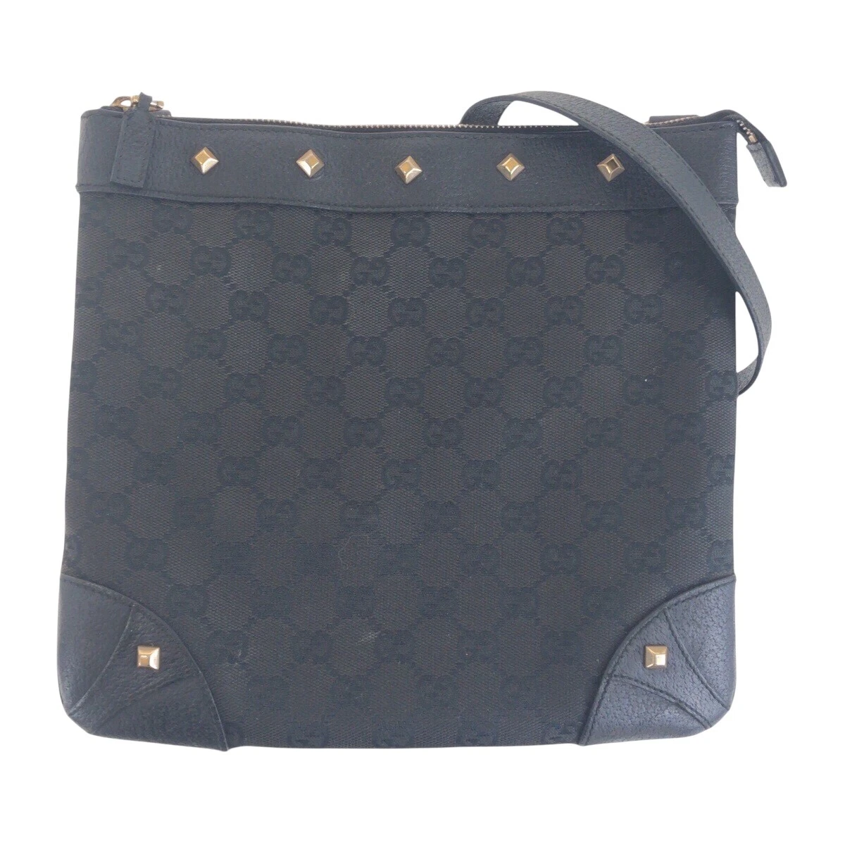 Sac à bandoulière diagonale GUCCI 120893 noir or quincaillerie GG toile/cuir GG