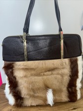 Jumbo Chocolate Leather Antelope Fur Satchel Tote Purse