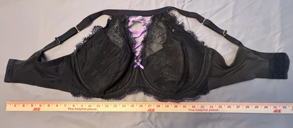 NWOT Cacique Lane Bryant Womans Bra Black French Balconette Underwire 42DDD Lace - Image 2 of 4