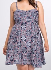 Torrid Medallion Print Sundress Dress Navy Blue Red Size 00 10 00X 4116