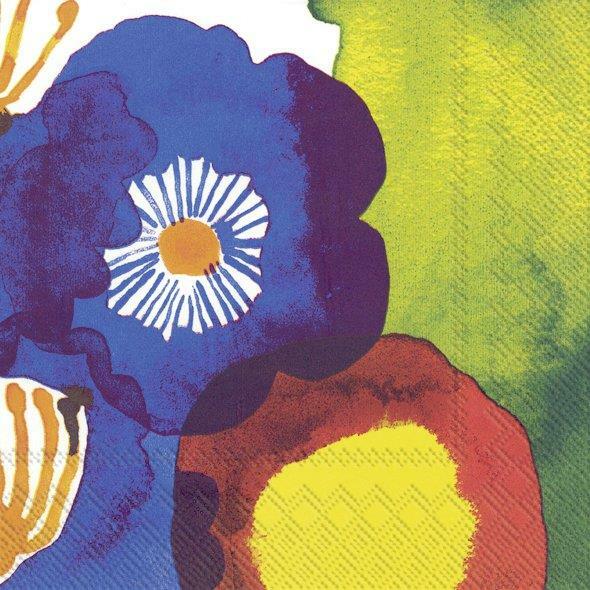 Marimekko Paper Cocktail Napkins Juhannustaika Blue Floral 3-ply BBQ Serviettes