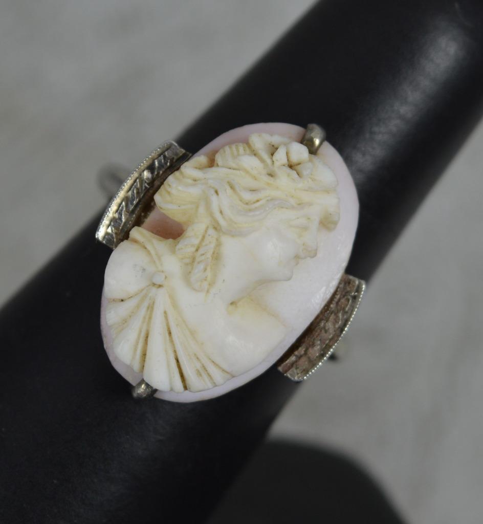 Antique Solid Silver and Cameo Solitaire Ring c19… - image 1