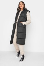 New Women Black Oversized Long Length Quilted Maxi Hooded Gilet . Uk S M L Xl