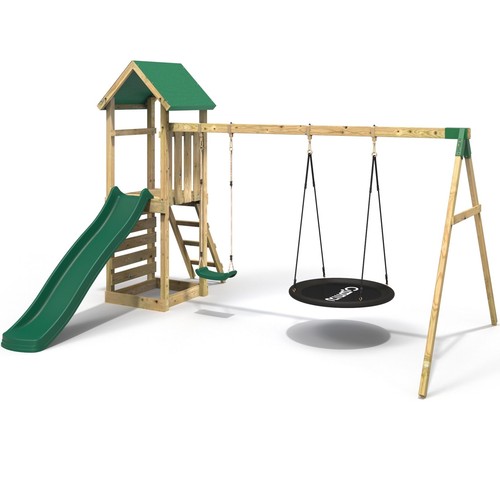 Rebo Adventure Playset Wooden Climbing Frame Swing Set and Slide Fairweather - Picture 2 of 8