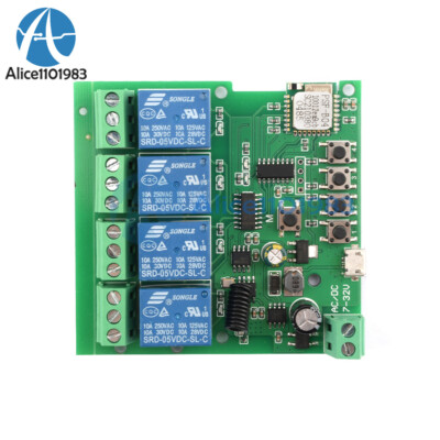 DC 5-32V 4CH WIFI Relay Switch Module Board Supports 433MHZ APP Remote Control