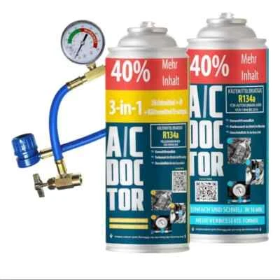 A/C DOCTOR Starter Set Kältemittel Ersatzgas R134A + 3in1 Öl und Dichtmittel+ Füllschlauch