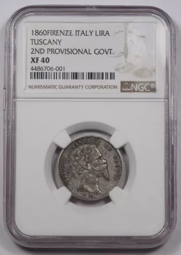 Italy Emilia 1860 Gori Firenze 1 Lira Silver Coin NGC XF40 Italian KM#9 XF 