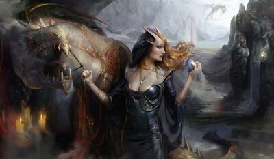 Anime fantasy art dragon digital artwork women brunette Play Gaming Mat Desk