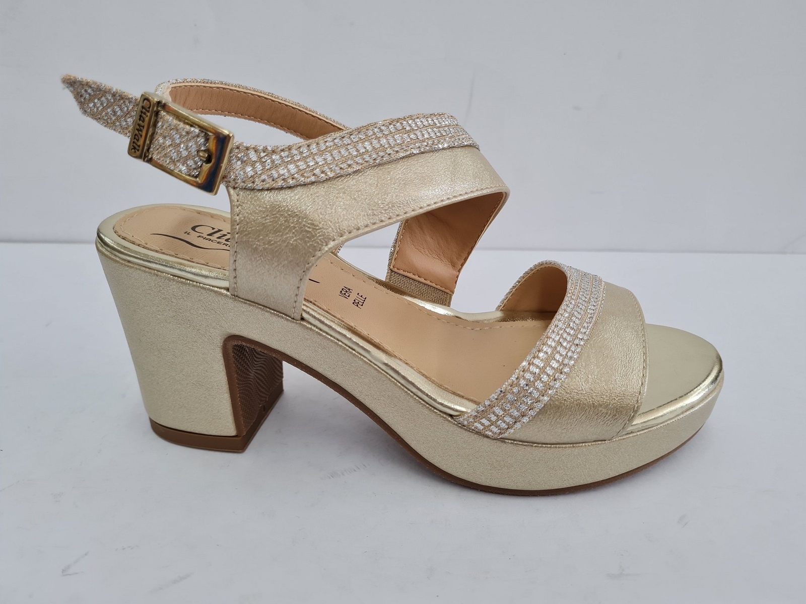 CliaWalk Sandalias De Mujer Con Tacon De 7 Cm En Piel Sintetica Platino