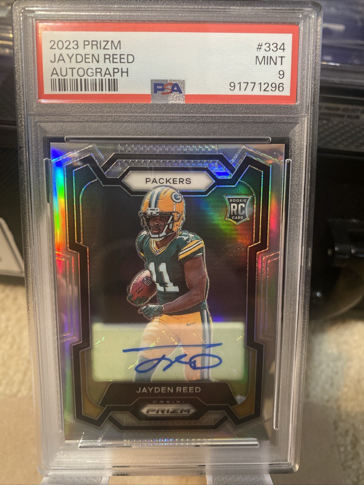 2023 Panini Prizm Rookies Silver Prizm #334 Jayden Reed (RC) Autograph PSA 9