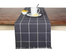 Gray Checkered Cotton Table Runner 14x72" Farmhouse Kitchen Dining Party Decor