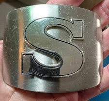 Belt Buckle: Custom Initial Letter S Silver Tone Raised Letter, VG/EX Cond