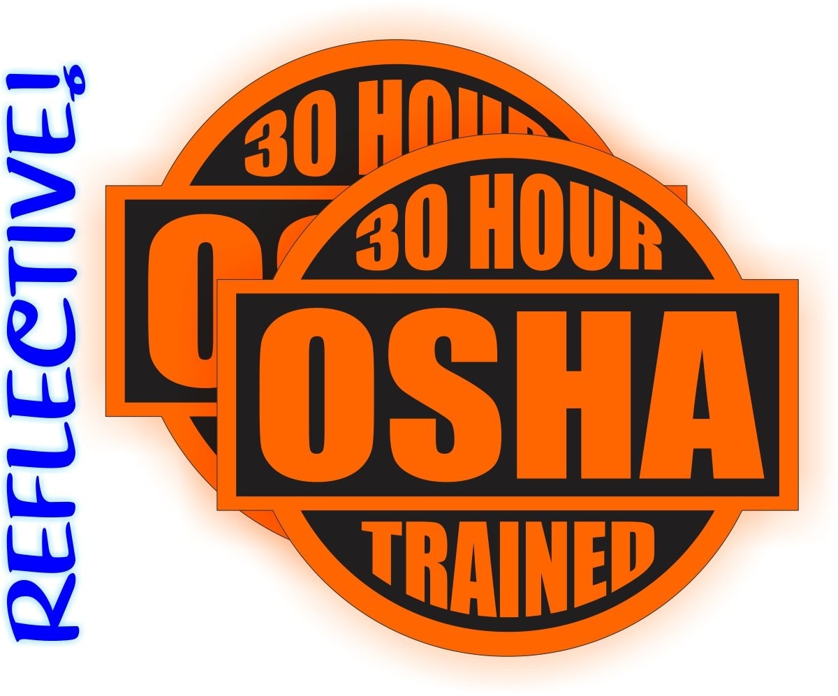 (2) REFLECTIVE Orange 30 Hour OSHA Trained Hard Hat Stickers / 2 inch,