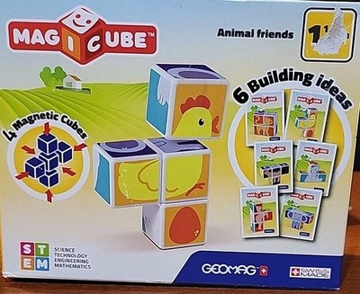 NEW Geomag MAGI CUBE Animal Friends Set 4 Magnetic Cubes STEM Building Toy Gift