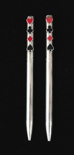 2 Vintage TIFFANY & CO Sterling Silver Playing Card Suits Ballpoint Pen Gambling