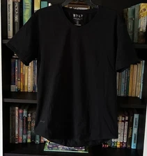 BYLT Drop Cut S/S Lux Shirt Men Medium Black Stretch Performance Workout Outdoor