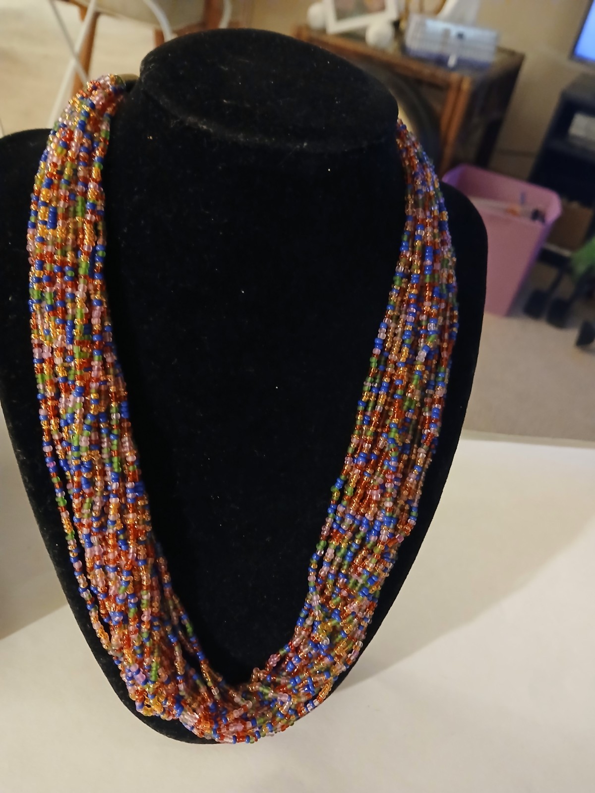 Statement  Necklace Multi  Strand Multi-Color Gla… - image 10